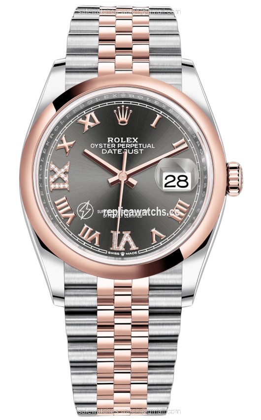 Replica 126201 Dark Rhodium VI IX Roman Jubilee Rolex Datejust 36mm Stainless Steel and Rose Gold Ladies Watch Replica 126201 Dark Rhodium VI IX Roman Jubilee Rolex Datejust 36mm Stainless Steel and Rose Gold Ladies Watch