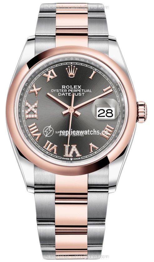 Replica 126201 Dark Rhodium VI IX Roman Oyster Rolex Datejust 36mm Stainless Steel and Rose Gold Ladies Watch Replica 126201 Dark Rhodium VI IX Roman Oyster Rolex Datejust 36mm Stainless Steel and Rose Gold Ladies Watch