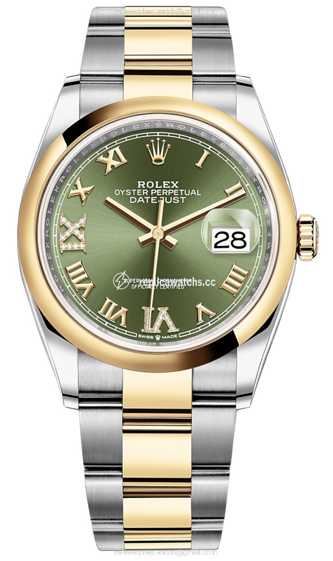 Replica 126203 Olive Green VI IX Roman Oyster Rolex Datejust 36mm Stainless Steel and Yellow Gold Ladies Watch Replica 126203 Olive Green VI IX Roman Oyster Rolex Datejust 36mm Stainless Steel and Yellow Gold Ladies Watch