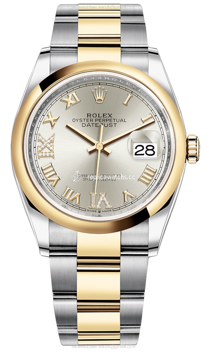 Replica 126203 Silver VI IX Roman Oyster Rolex Datejust 36mm Stainless Steel and Yellow Gold Ladies Watch Replica 126203 Silver VI IX Roman Oyster Rolex Datejust 36mm Stainless Steel and Yellow Gold Ladies Watch