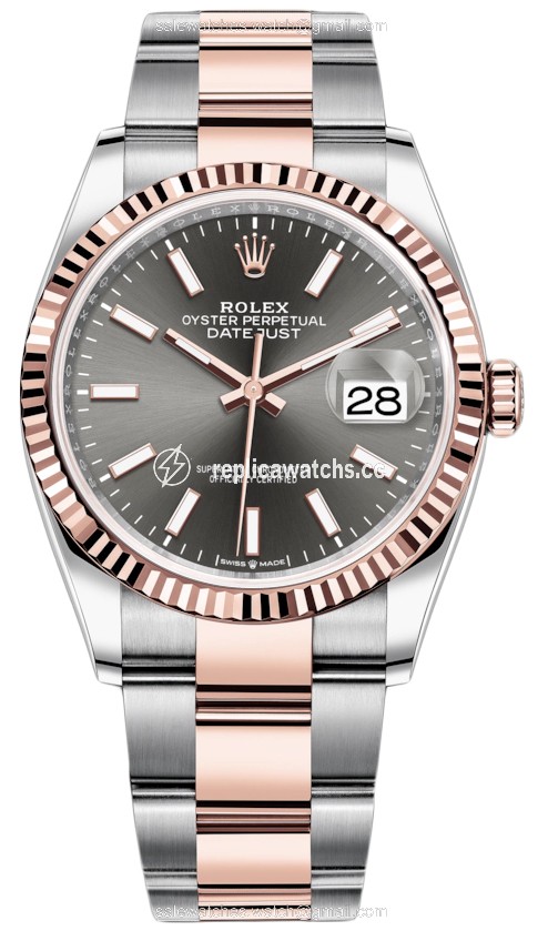 Replica 126231 Dark Rhodium Index Oyster Rolex Datejust 36mm Stainless Steel and Rose Gold Ladies Watch Replica 126231 Dark Rhodium Index Oyster Rolex Datejust 36mm Stainless Steel and Rose Gold Ladies Watch