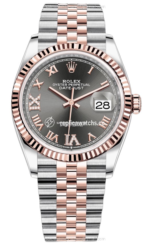 Replica 126231 Dark Rhodium VI IX Roman Jubilee Rolex Datejust 36mm Stainless Steel and Rose Gold Ladies Watch Replica 126231 Dark Rhodium VI IX Roman Jubilee Rolex Datejust 36mm Stainless Steel and Rose Gold Ladies Watch