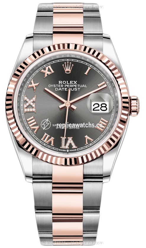 Replica 126231 Dark Rhodium VI IX Roman Oyster Rolex Datejust 36mm Stainless Steel and Rose Gold Ladies Watch Replica 126231 Dark Rhodium VI IX Roman Oyster Rolex Datejust 36mm Stainless Steel and Rose Gold Ladies Watch