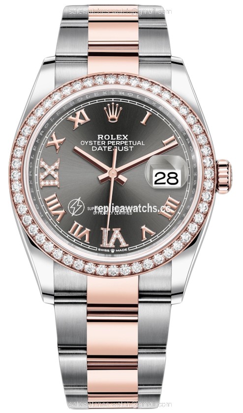 Replica 126281RBR Dark Rhodium VI IX Roman Oyster Rolex Datejust 36mm Stainless Steel and Rose Gold Ladies Watch Replica 126281RBR Dark Rhodium VI IX Roman Oyster Rolex Datejust 36mm Stainless Steel and Rose Gold Ladies Watch