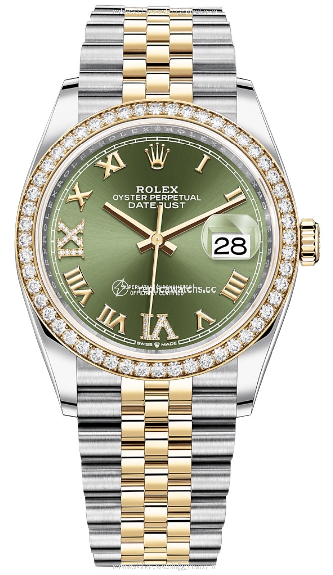 Replica 126283RBR Olive Green VI IX Roman Jubilee Rolex Datejust 36mm Stainless Steel and Yellow Gold Ladies Watch Replica 126283RBR Olive Green VI IX Roman Jubilee Rolex Datejust 36mm Stainless Steel and Yellow Gold Ladies Watch