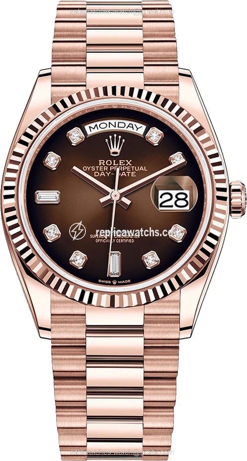 Replica 128235 Brown Graduated Diamond Rolex Day-Date 36mm Everose Gold Midsize Watch Replica 128235 Brown Graduated Diamond Rolex Day-Date 36mm Everose Gold Midsize Watch