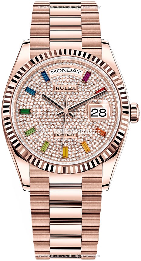 Replica 128235 Pave Rainbow Rolex Day-Date 36mm Everose Gold Midsize Watch Replica 128235 Pave Rainbow Rolex Day-Date 36mm Everose Gold Midsize Watch