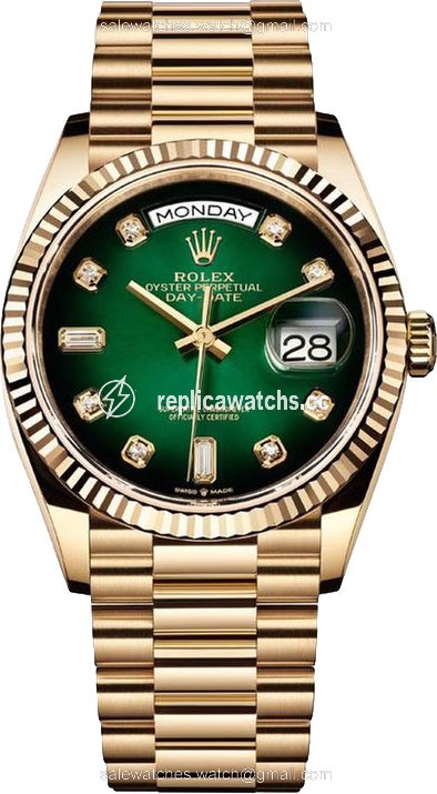 Replica 128238 Green Graduated Diamond Rolex Day-Date 36mm Yellow Gold Midsize Watch Replica 128238 Green Graduated Diamond Rolex Day-Date 36mm Yellow Gold Midsize Watch