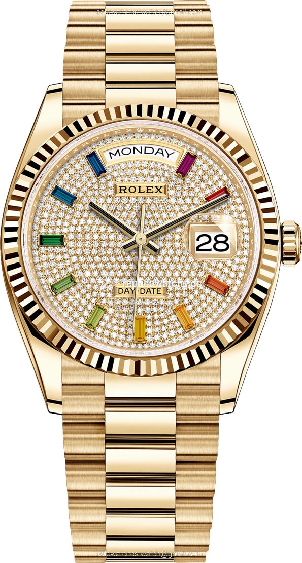 Replica 128238 Pave Rainbow Rolex Day-Date 36mm Yellow Gold Midsize Watch Replica 128238 Pave Rainbow Rolex Day-Date 36mm Yellow Gold Midsize Watch