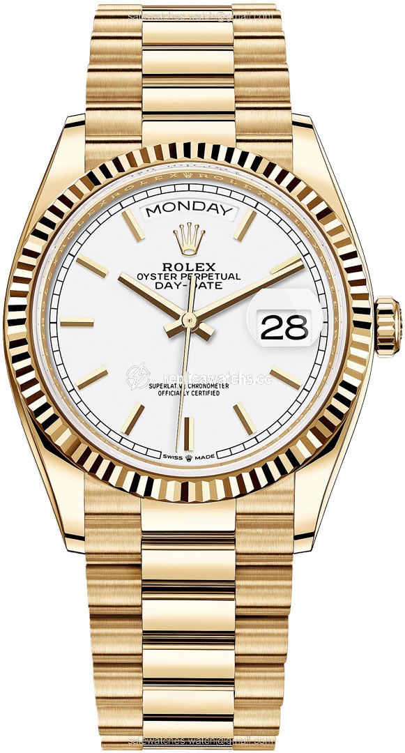 Replica 128238 White Index Rolex Day-Date 36mm Yellow Gold Midsize Watch Replica 128238 White Index Rolex Day-Date 36mm Yellow Gold Midsize Watch