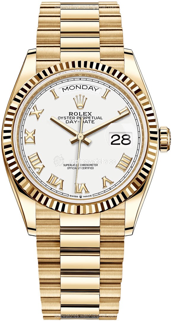 Replica 128238 White Roman Rolex Day-Date 36mm Yellow Gold Midsize Watch Replica 128238 White Roman Rolex Day-Date 36mm Yellow Gold Midsize Watch