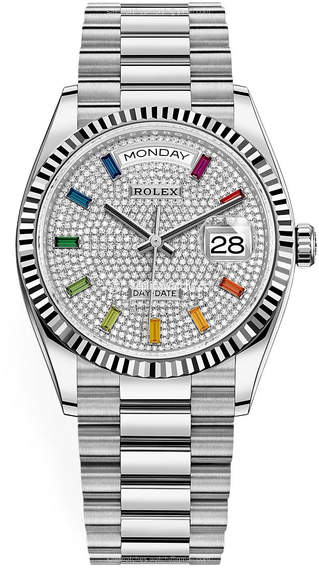 Replica 128239 Pave Rainbow Rolex Day-Date 36mm White Gold Midsize Watch Replica 128239 Pave Rainbow Rolex Day-Date 36mm White Gold Midsize Watch