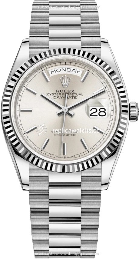 Replica 128239 Silver Index Rolex Day-Date 36mm White Gold Midsize Watch Replica 128239 Silver Index Rolex Day-Date 36mm White Gold Midsize Watch