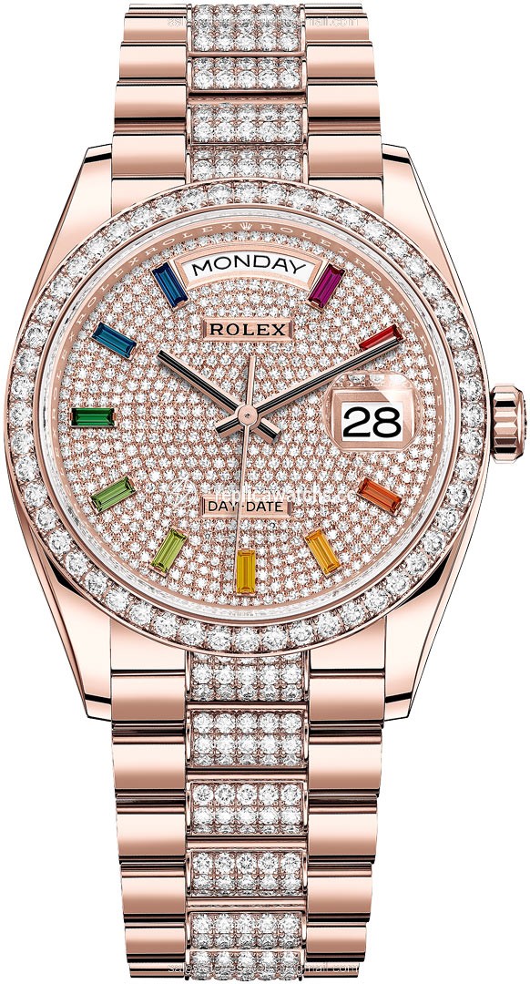 Replica 128345RBR Pave Rainbow DB Rolex Day-Date 36mm Everose Gold Midsize Watch Replica 128345RBR Pave Rainbow DB Rolex Day-Date 36mm Everose Gold Midsize Watch