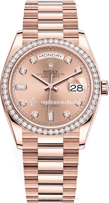Replica 128345RBR Rose Diamond Rolex Day-Date 36mm Everose Gold Midsize Watch Replica 128345RBR Rose Diamond Rolex Day-Date 36mm Everose Gold Midsize Watch