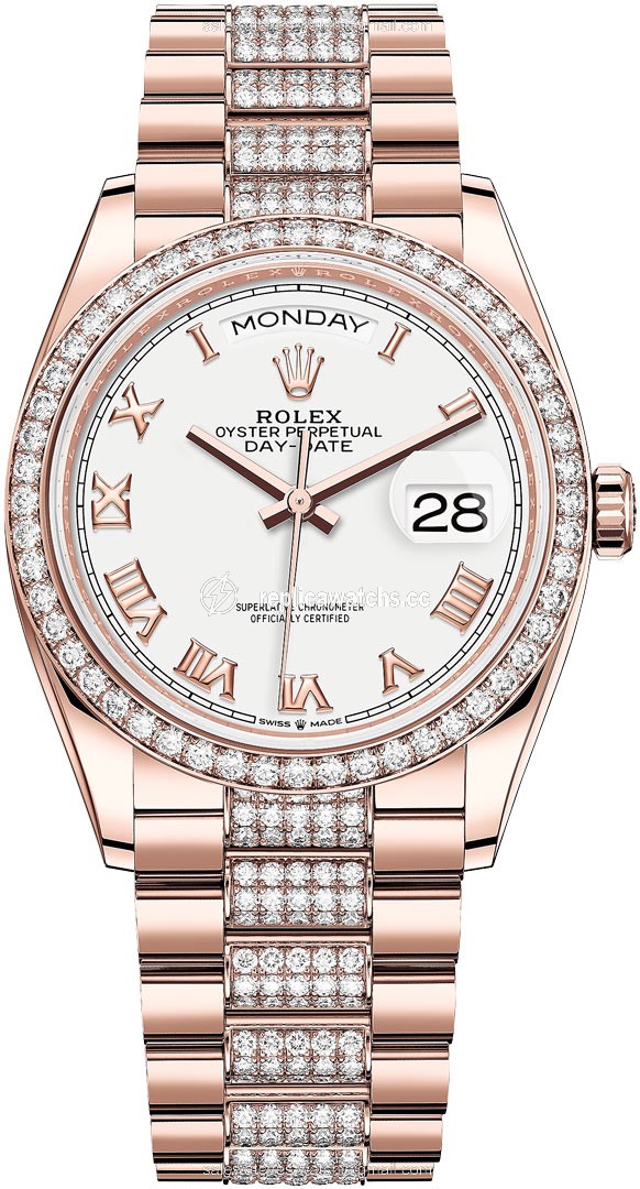 Replica 128345RBR White Roman DB Rolex Day-Date 36mm Everose Gold Midsize Watch Replica 128345RBR White Roman DB Rolex Day-Date 36mm Everose Gold Midsize Watch
