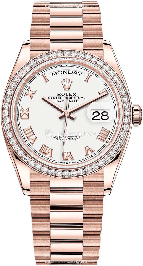 Replica 128345RBR White Roman Rolex Day-Date 36mm Everose Gold Midsize Watch Replica 128345RBR White Roman Rolex Day-Date 36mm Everose Gold Midsize Watch