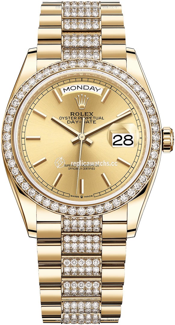 Replica 128348RBR Champagne Index DB Rolex Day-Date 36mm Yellow Gold Midsize Watch Replica 128348RBR Champagne Index DB Rolex Day-Date 36mm Yellow Gold Midsize Watch