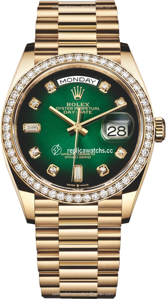 Replica 128348RBR Green Graduated Diamond Rolex Day-Date 36mm Yellow Gold Midsize Watch Replica 128348RBR Green Graduated Diamond Rolex Day-Date 36mm Yellow Gold Midsize Watch