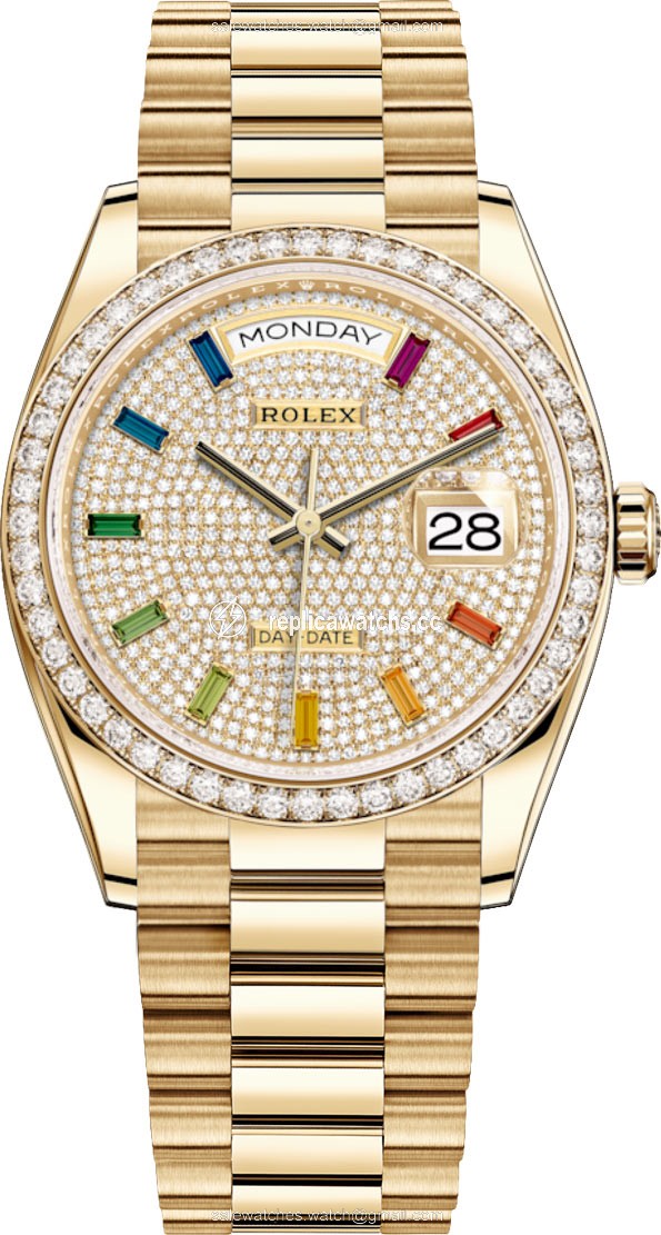Replica 128348RBR Pave Rainbow Rolex Day-Date 36mm Yellow Gold Midsize Watch Replica 128348RBR Pave Rainbow Rolex Day-Date 36mm Yellow Gold Midsize Watch