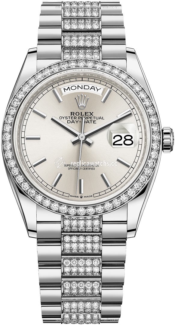 Replica 128349RBR Silver Index DB Rolex Day-Date 36mm White Gold Midsize Watch Replica 128349RBR Silver Index DB Rolex Day-Date 36mm White Gold Midsize Watch