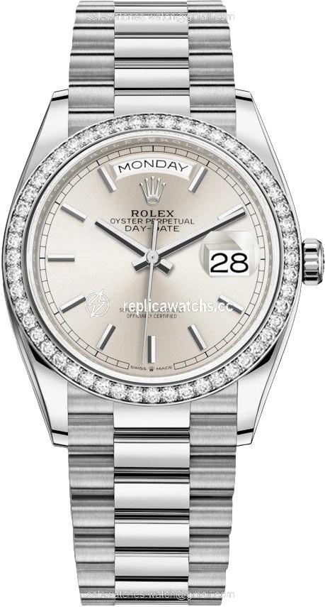 Replica 128349RBR Silver Index Rolex Day-Date 36mm White Gold Midsize Watch Replica 128349RBR Silver Index Rolex Day-Date 36mm White Gold Midsize Watch