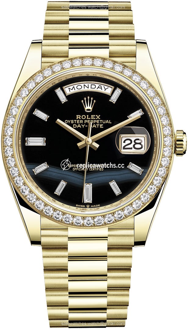 Replica 228348RBR Onyx Baguette Rolex Day-Date 40mm Yellow Gold Mens Watch Replica 228348RBR Onyx Baguette Rolex Day-Date 40mm Yellow Gold Mens Watch