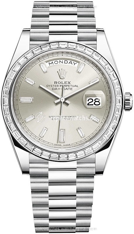 Replica 228396TBR Silver Baguette Rolex Day-Date 40mm Platinum Mens Watch Replica 228396TBR Silver Baguette Rolex Day-Date 40mm Platinum Mens Watch