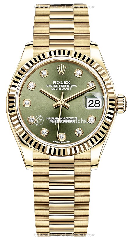 Replica 278278 Olive Green Diamond President Rolex Datejust 31mm Yellow Gold Ladies Watch Replica 278278 Olive Green Diamond President Rolex Datejust 31mm Yellow Gold Ladies Watch