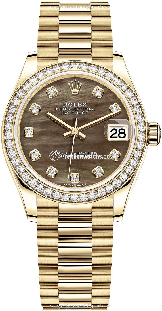 Replica 278288RBR Black MOP Diamond President Rolex Datejust 31mm Yellow Gold Ladies Watch Replica 278288RBR Black MOP Diamond President Rolex Datejust 31mm Yellow Gold Ladies Watch