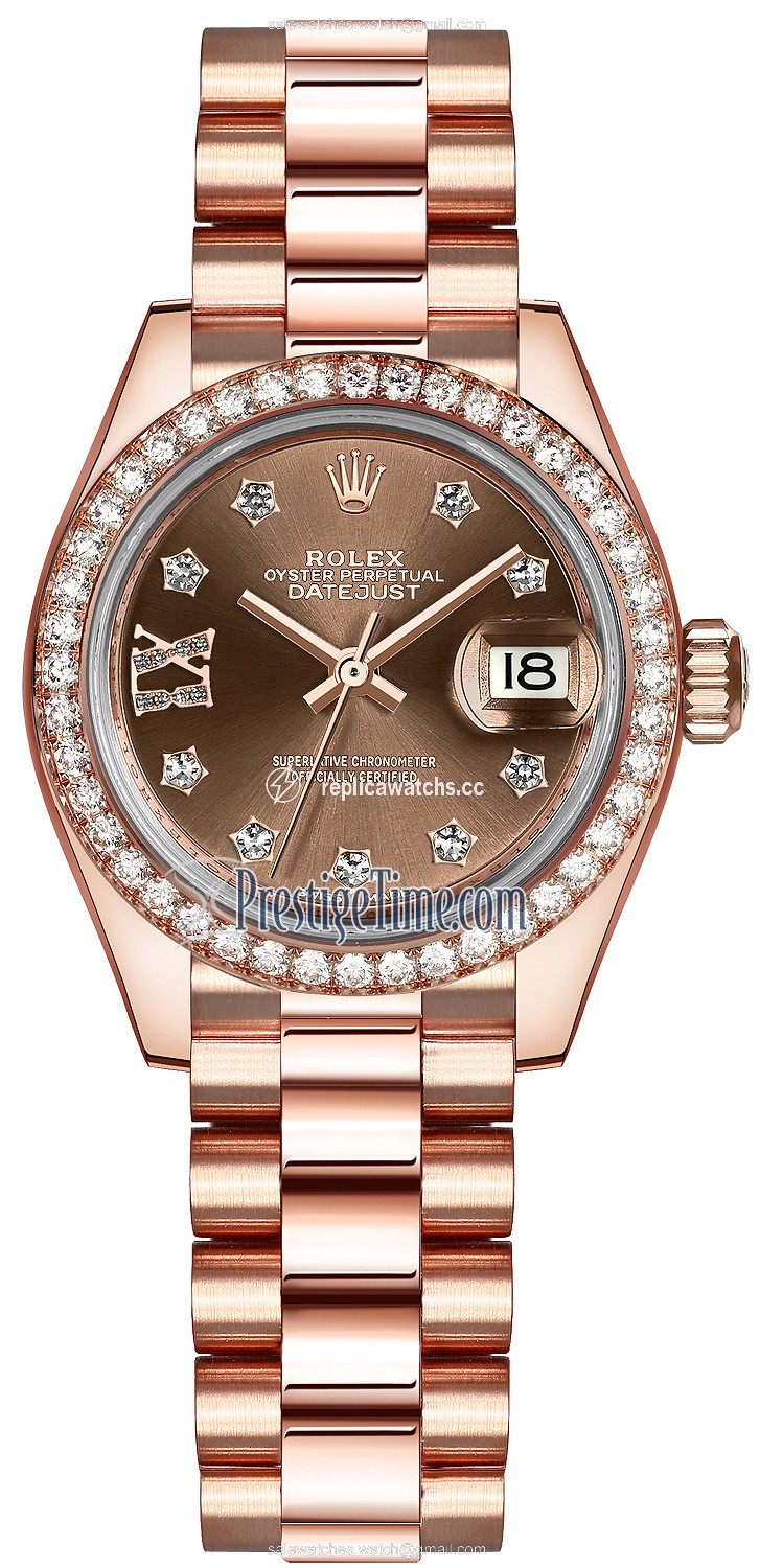 Replica 279135RBR Chocolate 17 Diamond President Rolex Lady Datejust 28mm Everose Gold Ladies Watch Replica 279135RBR Chocolate 17 Diamond President Rolex Lady Datejust 28mm Everose Gold Ladies Watch