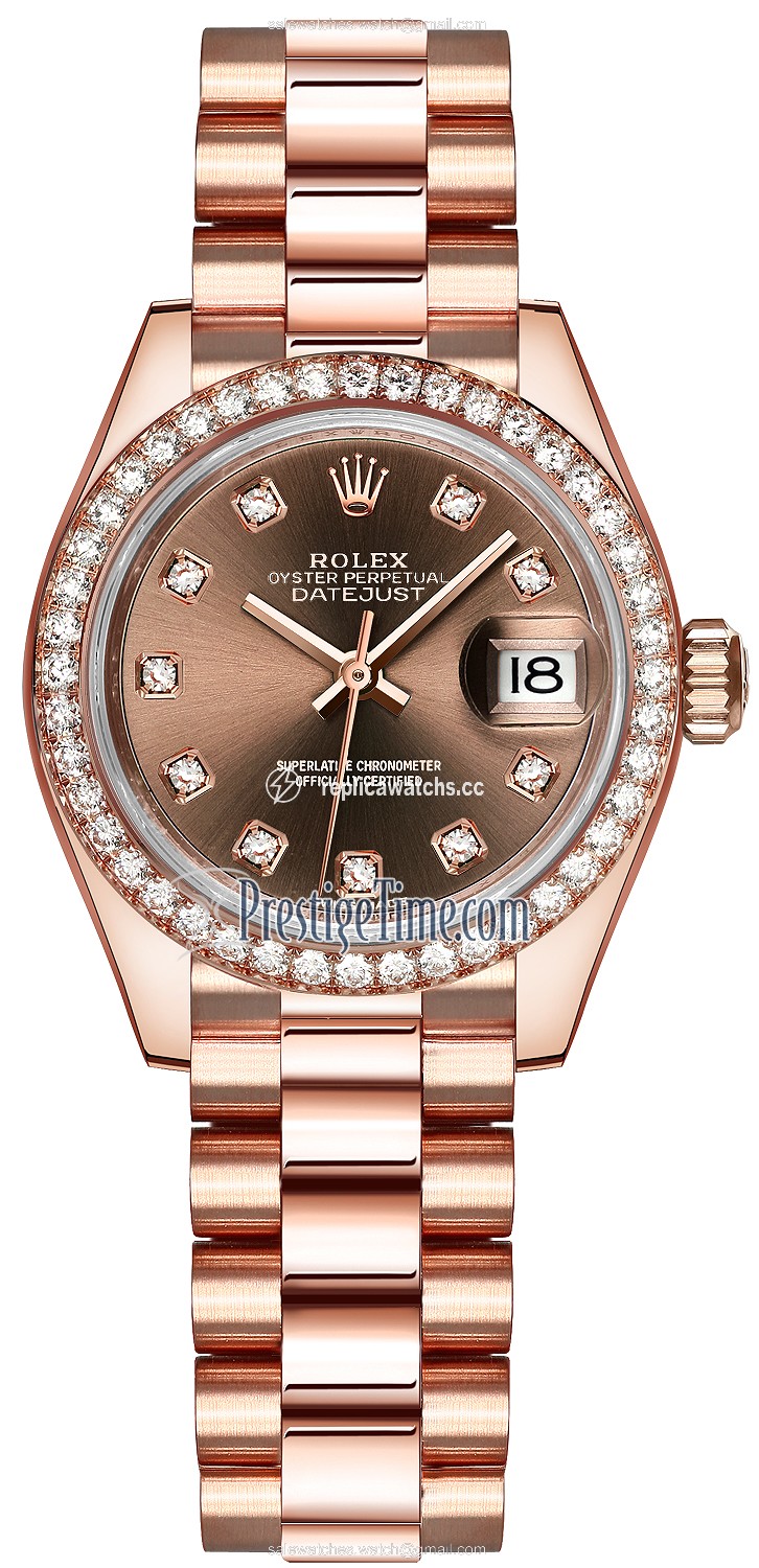 Replica 279135RBR Chocolate Diamond President Rolex Lady Datejust 28mm Everose Gold Ladies Watch Replica 279135RBR Chocolate Diamond President Rolex Lady Datejust 28mm Everose Gold Ladies Watch