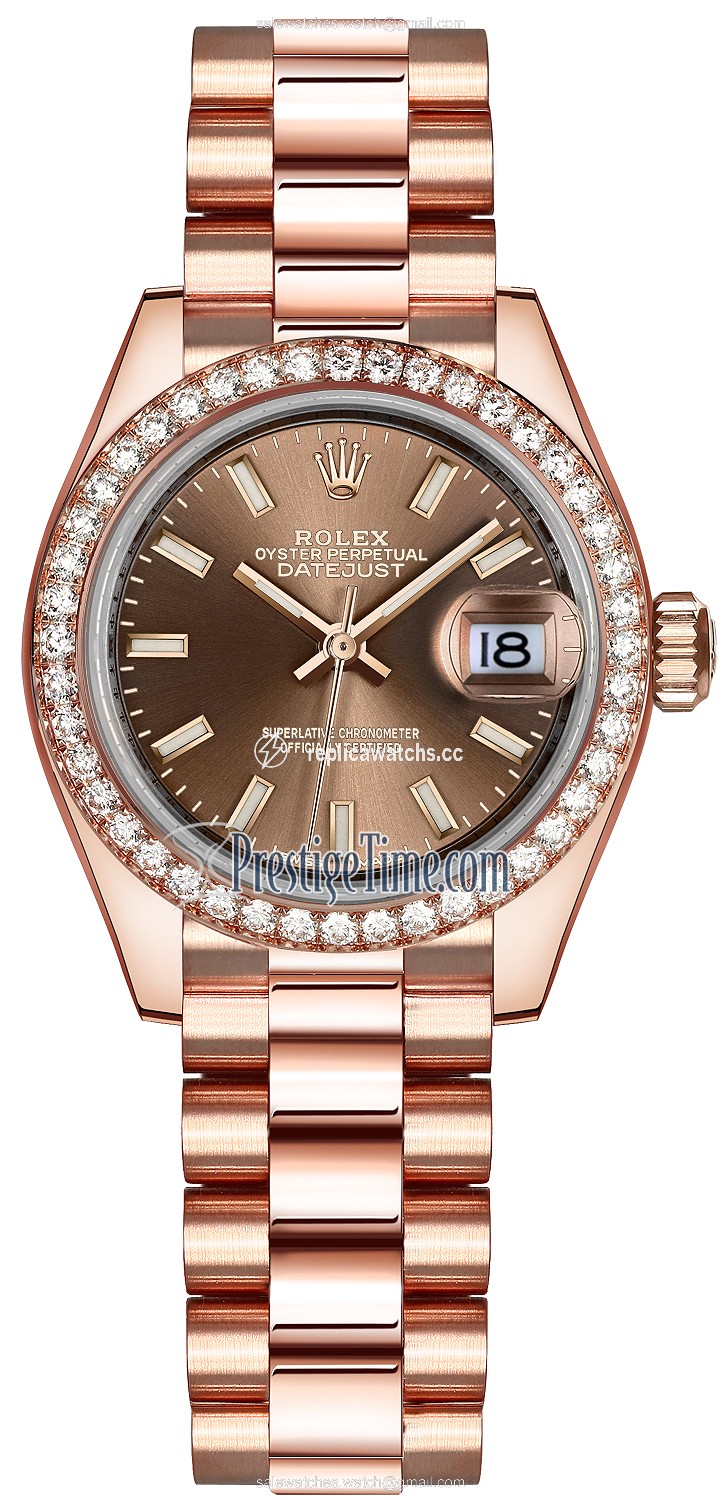 Replica 279135RBR Chocolate Index President Rolex Lady Datejust 28mm Everose Gold Ladies Watch Replica 279135RBR Chocolate Index President Rolex Lady Datejust 28mm Everose Gold Ladies Watch