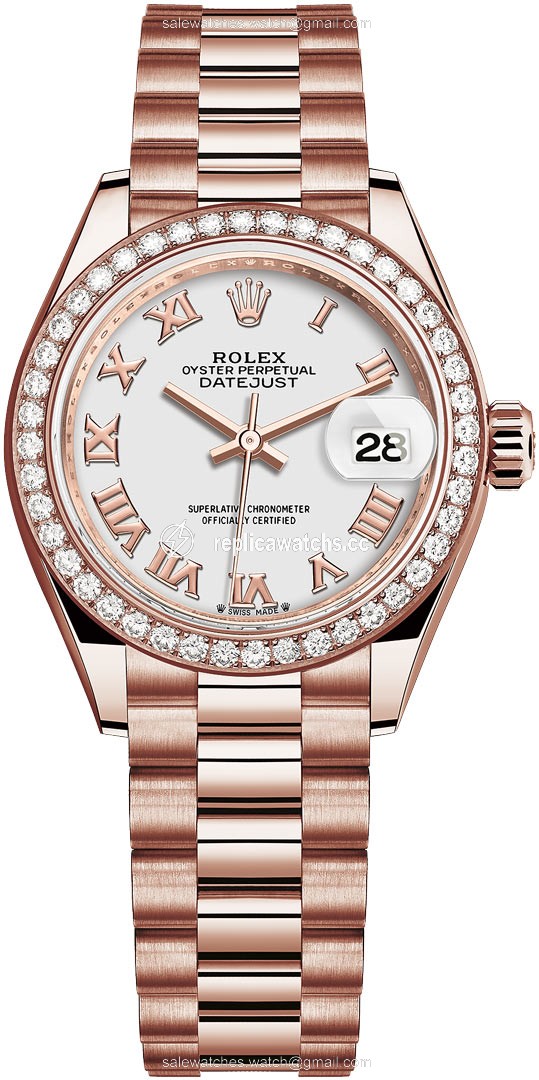 Replica 279135RBR White Roman President Rolex Lady Datejust 28mm Everose Gold Ladies Watch Replica 279135RBR White Roman President Rolex Lady Datejust 28mm Everose Gold Ladies Watch