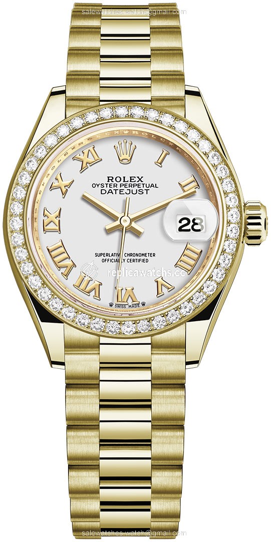 Replica 279138RBR White Roman President Rolex Lady Datejust 28mm Yellow Gold Ladies Watch Replica 279138RBR White Roman President Rolex Lady Datejust 28mm Yellow Gold Ladies Watch
