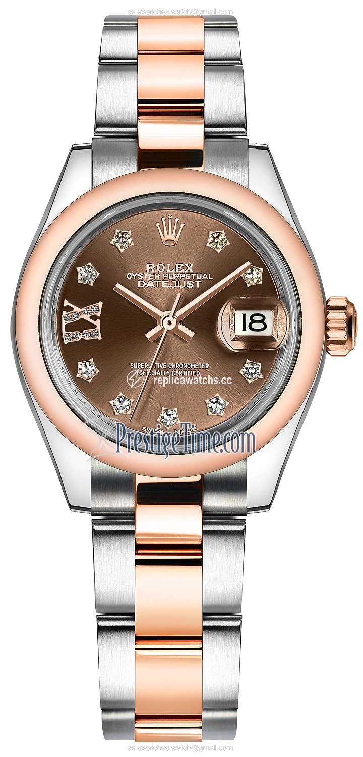 Replica 279161 Chocolate 17 Diamond Oyster Rolex Lady Datejust 28mm Stainless Steel and Everose Gold Ladies Watch Replica 279161 Chocolate 17 Diamond Oyster Rolex Lady Datejust 28mm Stainless Steel and Everose Gold Ladies Watch
