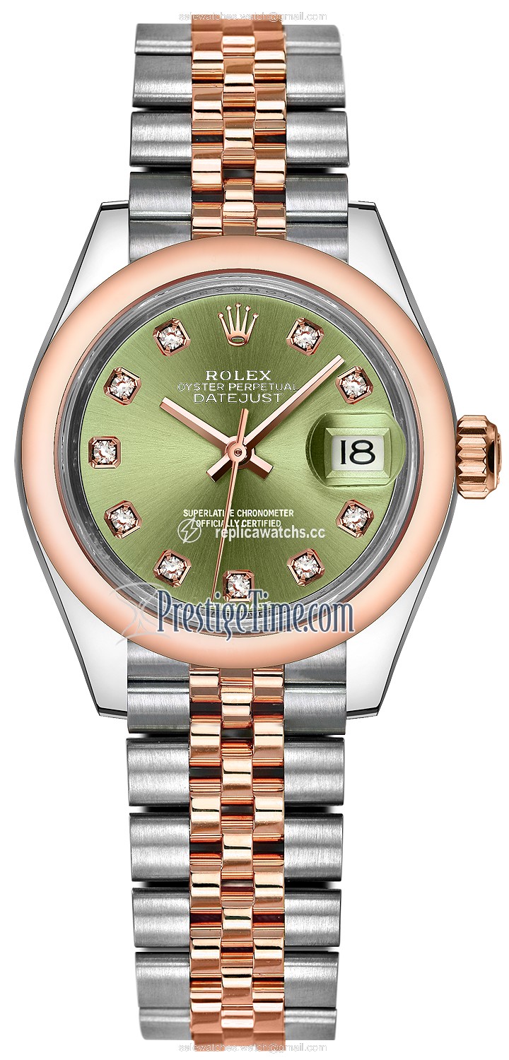 Replica 279161 Olive Green Diamond Jubilee Rolex Lady Datejust 28mm Stainless Steel and Everose Gold Ladies Watch Replica 279161 Olive Green Diamond Jubilee Rolex Lady Datejust 28mm Stainless Steel and Everose Gold Ladies Watch