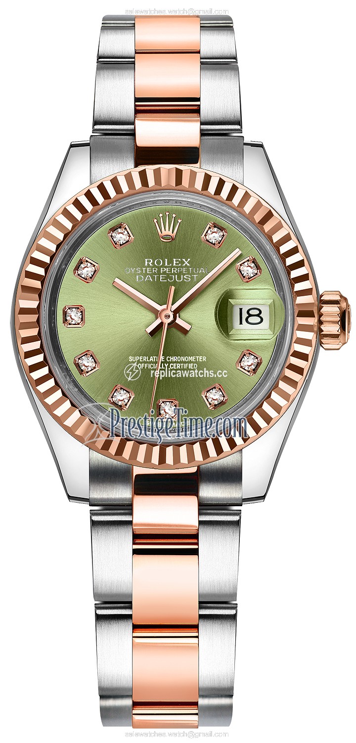 Replica 279171 Olive Green Diamond Oyster Rolex Lady Datejust 28mm Stainless Steel and Everose Gold Ladies Watch Replica 279171 Olive Green Diamond Oyster Rolex Lady Datejust 28mm Stainless Steel and Everose Gold Ladies Watch