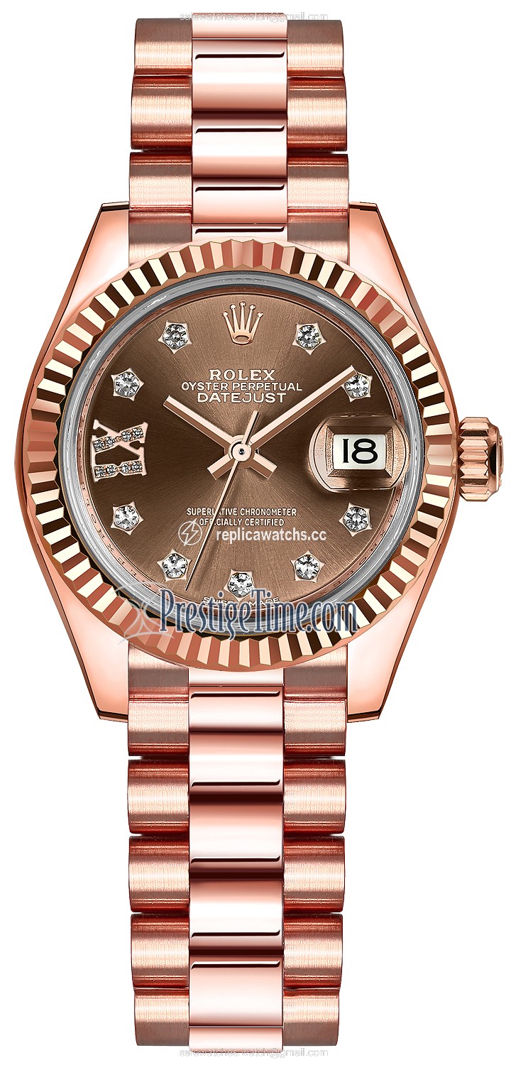 Replica 279175 Chocolate 17 Diamond President Rolex Lady Datejust 28mm Everose Gold Ladies Watch Replica 279175 Chocolate 17 Diamond President Rolex Lady Datejust 28mm Everose Gold Ladies Watch