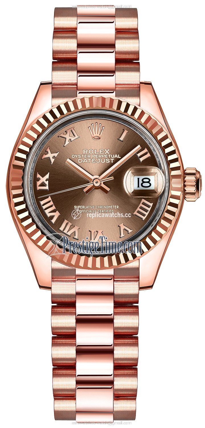 Replica 279175 Chocolate Roman President Rolex Lady Datejust 28mm Everose Gold Ladies Watch Replica 279175 Chocolate Roman President Rolex Lady Datejust 28mm Everose Gold Ladies Watch