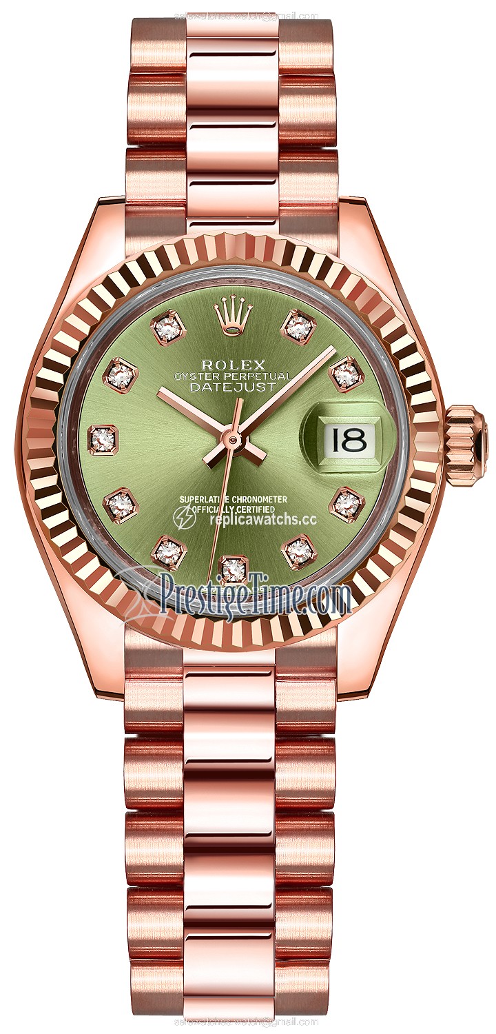 Replica 279175 Olive Green Diamond President Rolex Lady Datejust 28mm Everose Gold Ladies Watch Replica 279175 Olive Green Diamond President Rolex Lady Datejust 28mm Everose Gold Ladies Watch