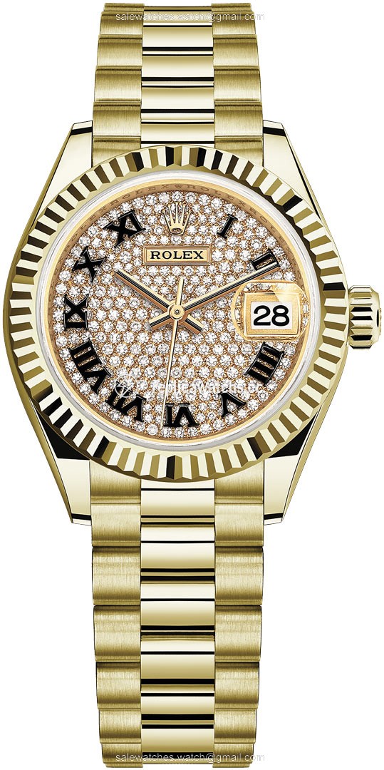 Replica 279178 Pave Black Roman President Rolex Lady Datejust 28mm Yellow Gold Ladies Watch Replica 279178 Pave Black Roman President Rolex Lady Datejust 28mm Yellow Gold Ladies Watch