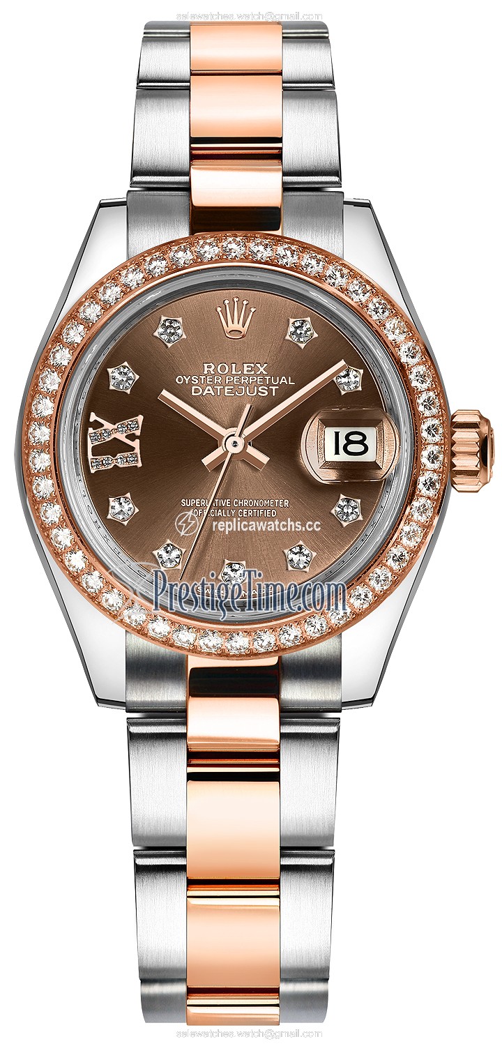 Replica 279381RBR Chocolate 17 Diamond Oyster Rolex Lady Datejust 28mm Stainless Steel and Everose Gold Ladies Watch Replica 279381RBR Chocolate 17 Diamond Oyster Rolex Lady Datejust 28mm Stainless Steel and Everose Gold Ladies Watch