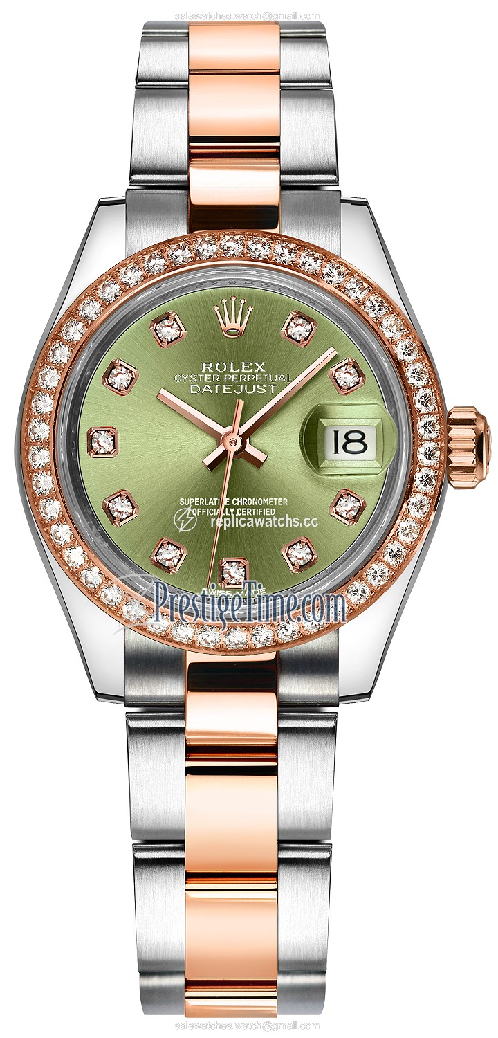Replica 279381RBR Olive Green Diamond Oyster Rolex Lady Datejust 28mm Stainless Steel and Everose Gold Ladies Watch Replica 279381RBR Olive Green Diamond Oyster Rolex Lady Datejust 28mm Stainless Steel and Everose Gold Ladies Watch