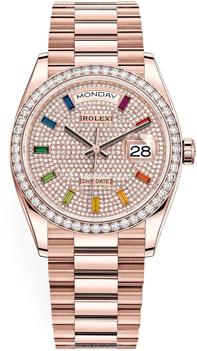 Replica 128345RBR Pave Rainbow Rolex Day-Date 36mm Everose Gold Midsize Watch Replica 128345RBR Pave Rainbow Rolex Day-Date 36mm Everose Gold Midsize Watch