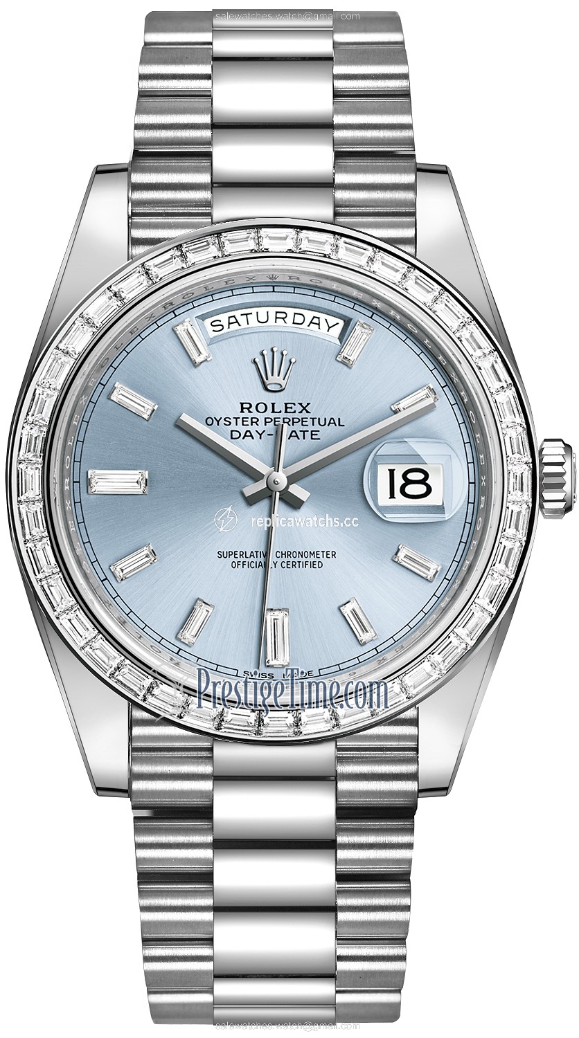 Replica 228396TBR Ice Blue Baguette Rolex Day-Date 40mm Platinum Mens Watch Replica 228396TBR Ice Blue Baguette Rolex Day-Date 40mm Platinum Mens Watch