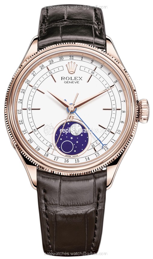 Replica 50535 White Brown Strap Rolex Cellini Moonphase 39mm Mens Watch Replica 50535 White Brown Strap Rolex Cellini Moonphase 39mm Mens Watch
