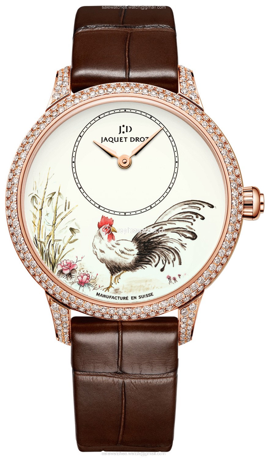 Replica j005003222 ROOSTER Jaquet Droz Les Ateliers d'Art Petite Heure Minute Enamel Painting 35mm Ladies Watch Replica j005003222 ROOSTER Jaquet Droz Les Ateliers d'Art Petite Heure Minute Enamel Painting 35mm Ladies Watch