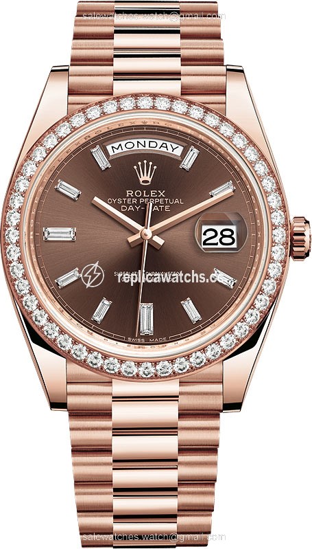 Replica 228345RBR Chocolate Baguette Index Rolex Day-Date 40mm Everose Gold Mens Watch Replica 228345RBR Chocolate Baguette Index Rolex Day-Date 40mm Everose Gold Mens Watch