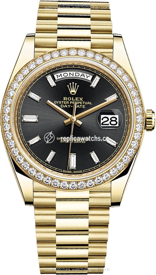 Replica 228348RBR Black Baguette Rolex Day-Date 40mm Yellow Gold Mens Watch Replica 228348RBR Black Baguette Rolex Day-Date 40mm Yellow Gold Mens Watch